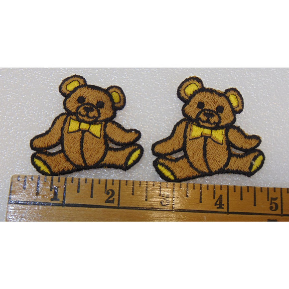Teddy Bear Patch X 2 Bowtie 2" Sew On Designer Badge Embroidered Clothing Jacket - Picture 6 of 6